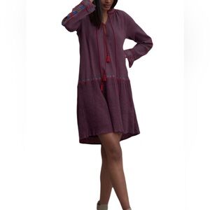 Roller Rabbit Boho Plum Cotton Shift Embroidered Tassel Mini Dress Small